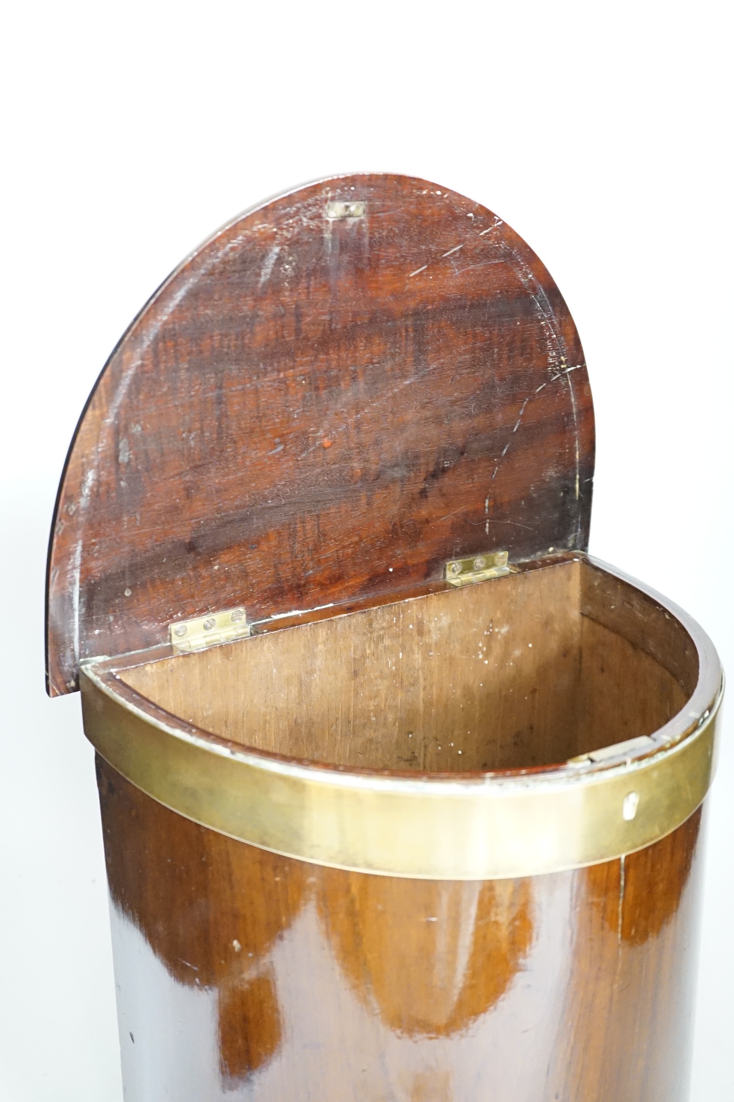 A late Georgian brass bound mahogany box / case, no key